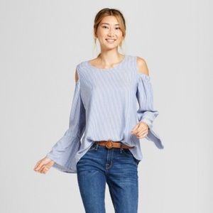 Blue Striped Cold Shoulder Top